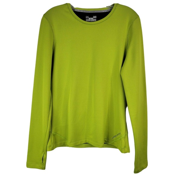 Under Armour Tops - Under Armour UA Fitted Neon Green Long Sleeve Baselayer Shirt Womens Large Crew